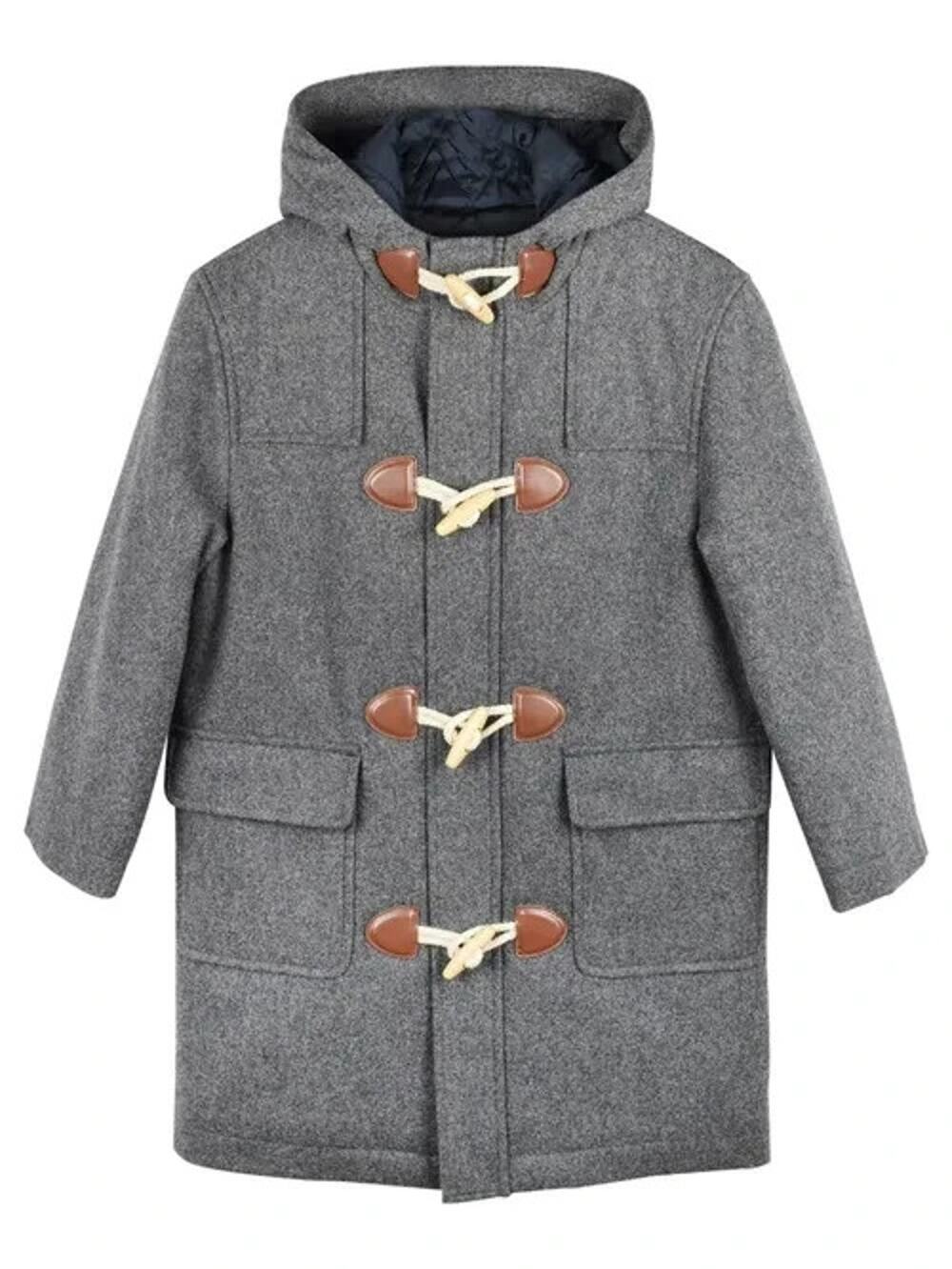 Brooks Brothers Boys Melton Hooded Toggle Wool Coat Small Gray A011009